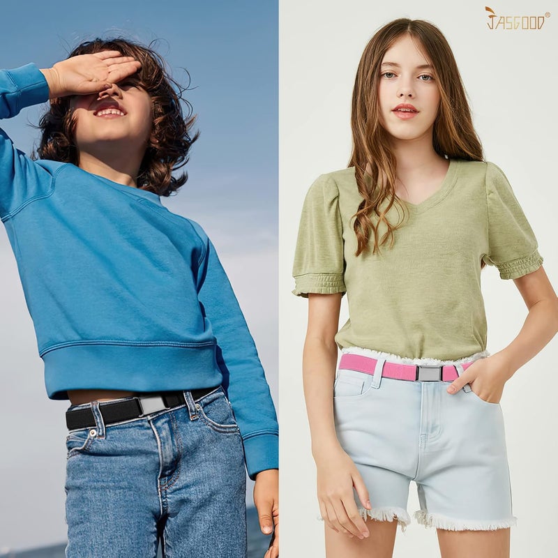 Jas. Good Kids Toddler Belt Elastic Stretch Adjustable Belt for Boys and Girls with Silver Square Buckle 2 Pack - Image 3